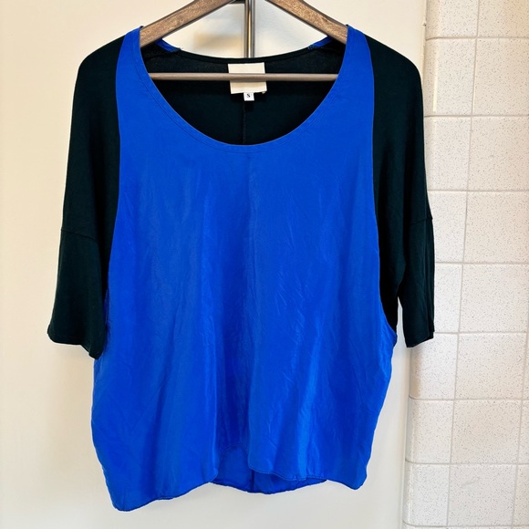 Mason Tops - Vintage Mason Royal Blue and Forest Green Blouse Small Academia